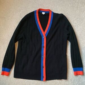 Kule “The Sinclair” Black Cardigan Cashmere Sweater with Orange and Blue Trim